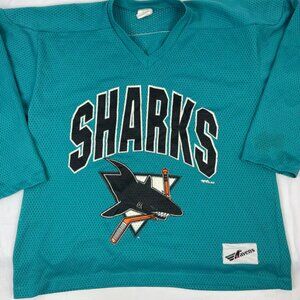 VINTAGE SAN JOSE SHARKS BLANK NHL JERSEY BY RAVENS MEDIUM